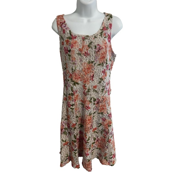 Perceptions Dresses & Skirts - Floral Splash Lace Dress~ L~ Sleeveless Gored Fit & Flare Tea Party Fem Fairy